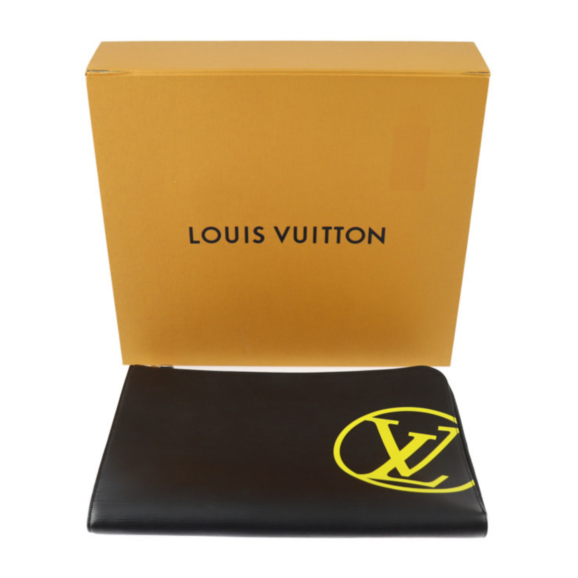 LOUIS VUITTON Louis Vuitton Pochette Jules GM Clutch Bag M68198 Epi Leather Black Yellow Silver Hardware Pouch LV Circle L-shaped Zipper