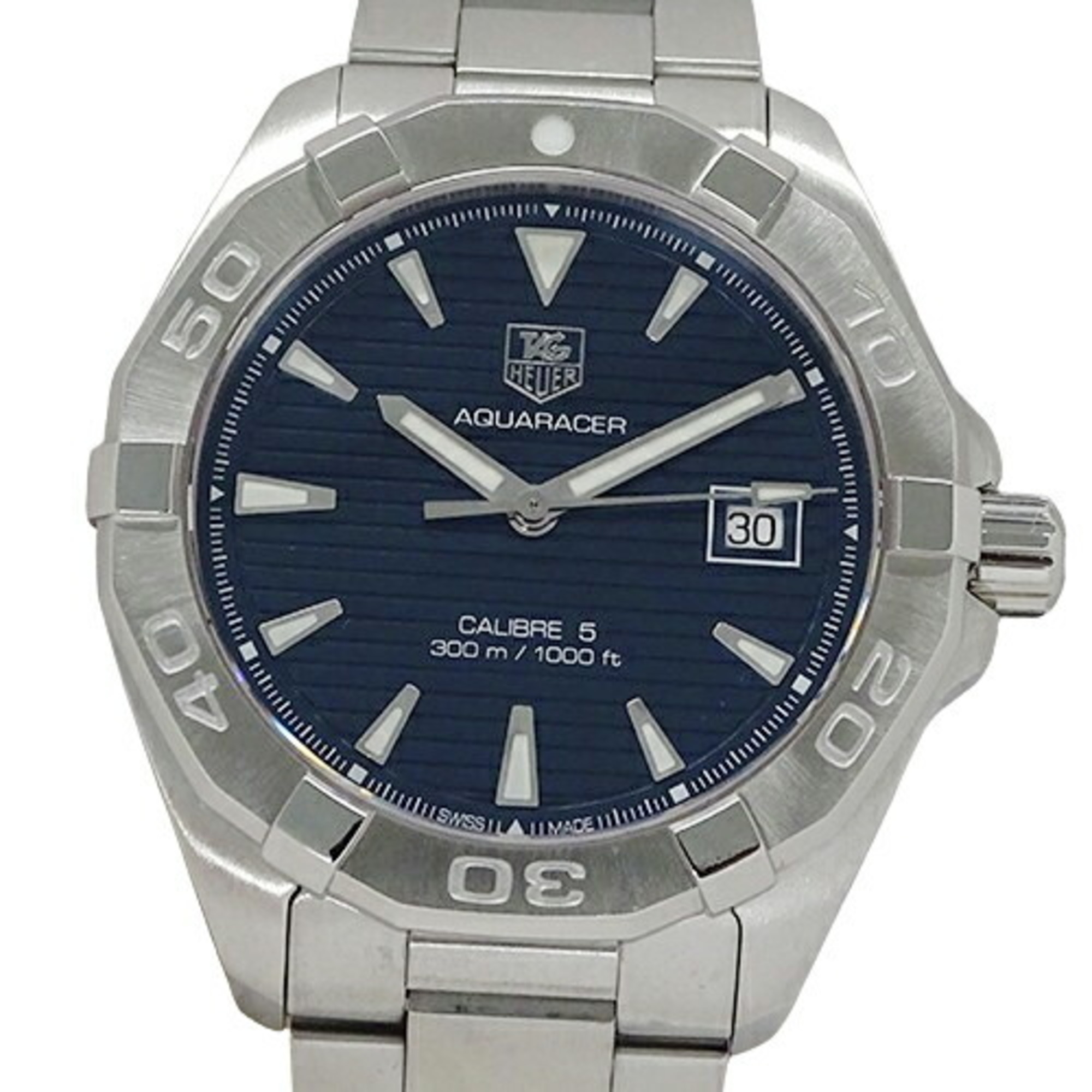 TAG Heuer Aquaracer WAY2112 BA0928 Watch Men's Caliber 5 300m Date Automatic Winding AT Stainless Steel SS Silver Blue Polished