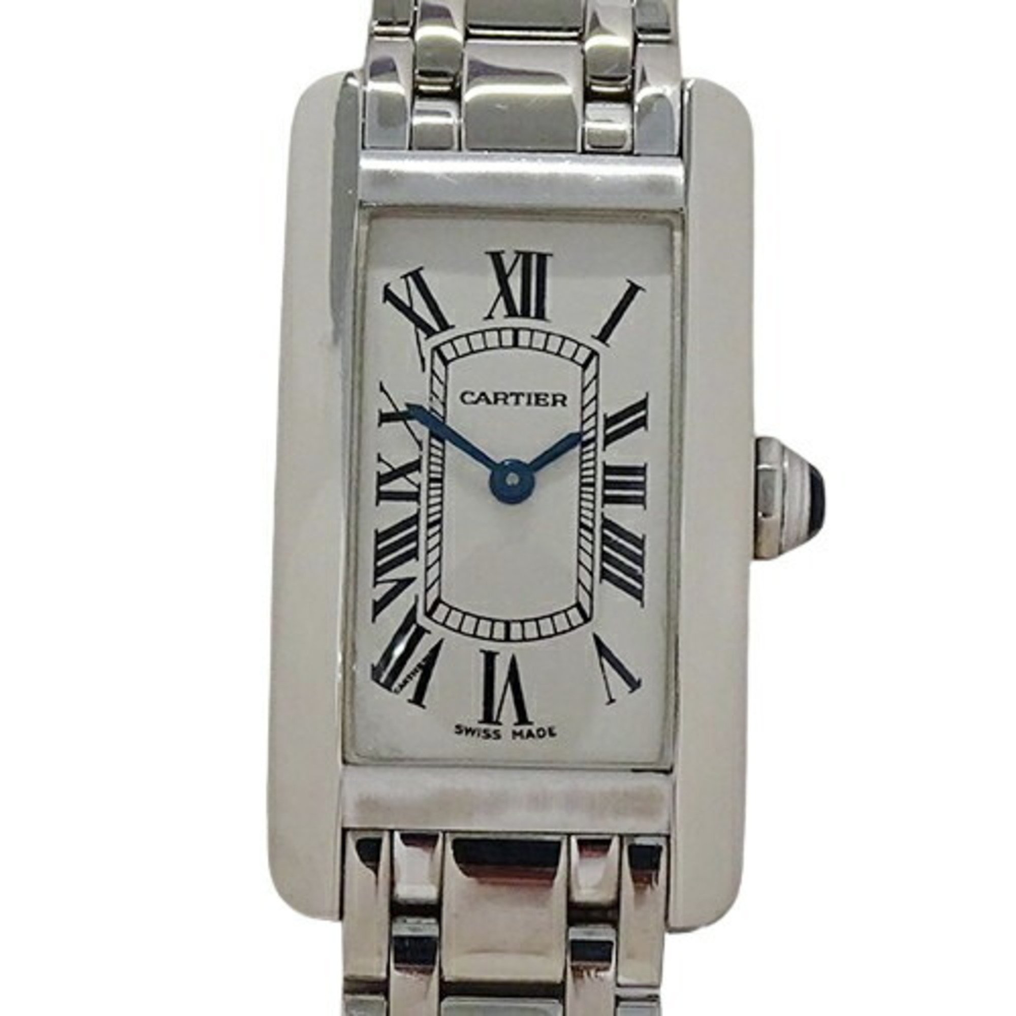 Cartier Watch Ladies Tank American Quartz 750WG White Gold Solid W26019L1 Square Polished