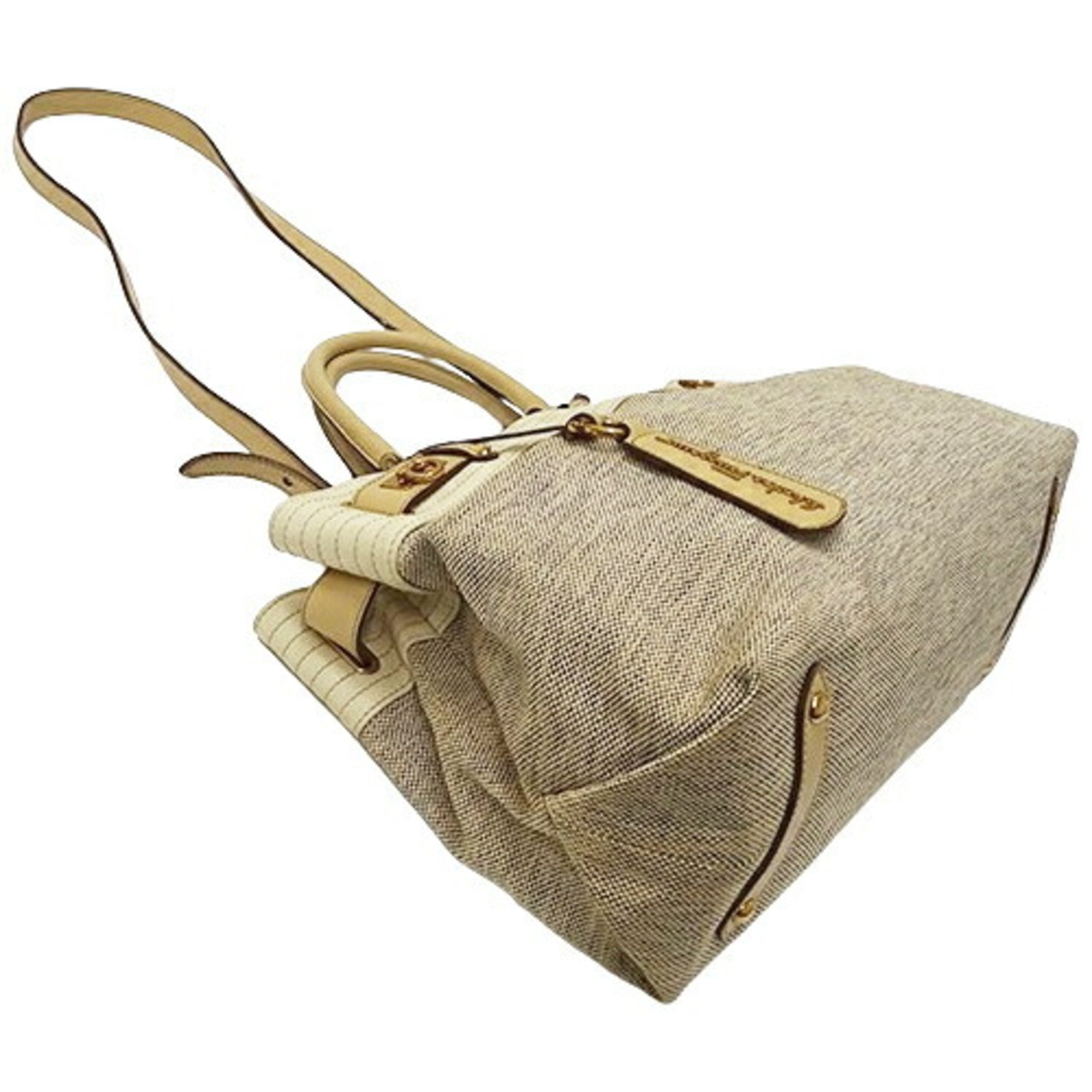Salvatore Ferragamo Bag Women's Gancini Handbag Tote Shoulder 2way Canvas Beige 21C464