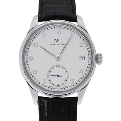 IWC SCHAFFHAUSEN Portugieser Hand-Wound 8 Days IW510203 Men's SS/Leather Watch Manual Winding Silver Dial