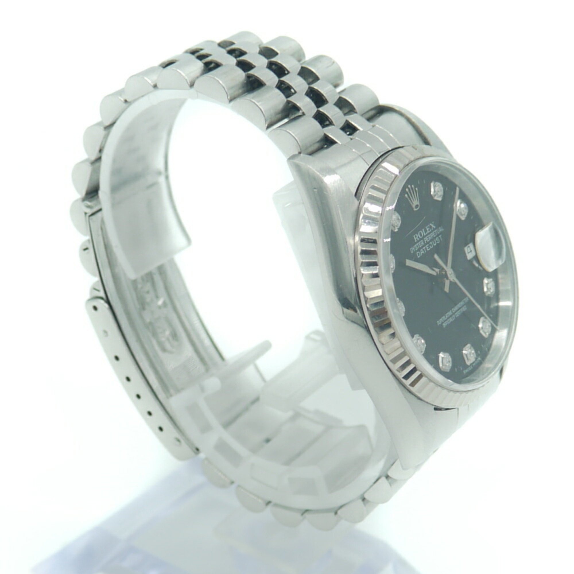 ROLEX Datejust 10P diamond 16234G T number SS/WG automatic watch black dial Y03010