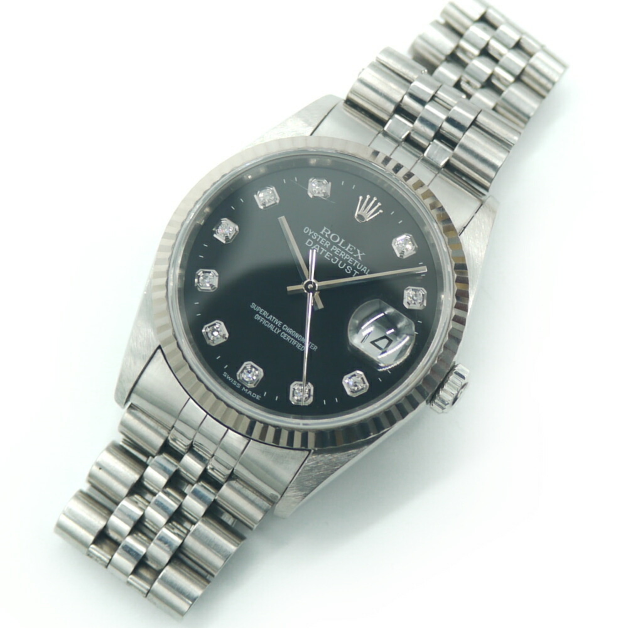 ROLEX Datejust 10P diamond 16234G T number SS/WG automatic watch black dial Y03010