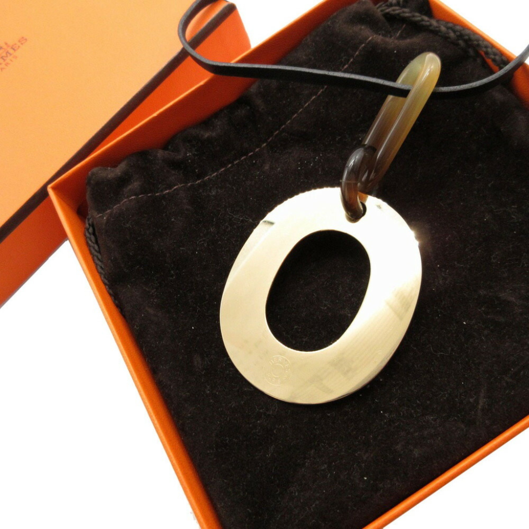 Hermes Isumu Buffalo Horn Metal Black Gold Necklace 0056HERMES