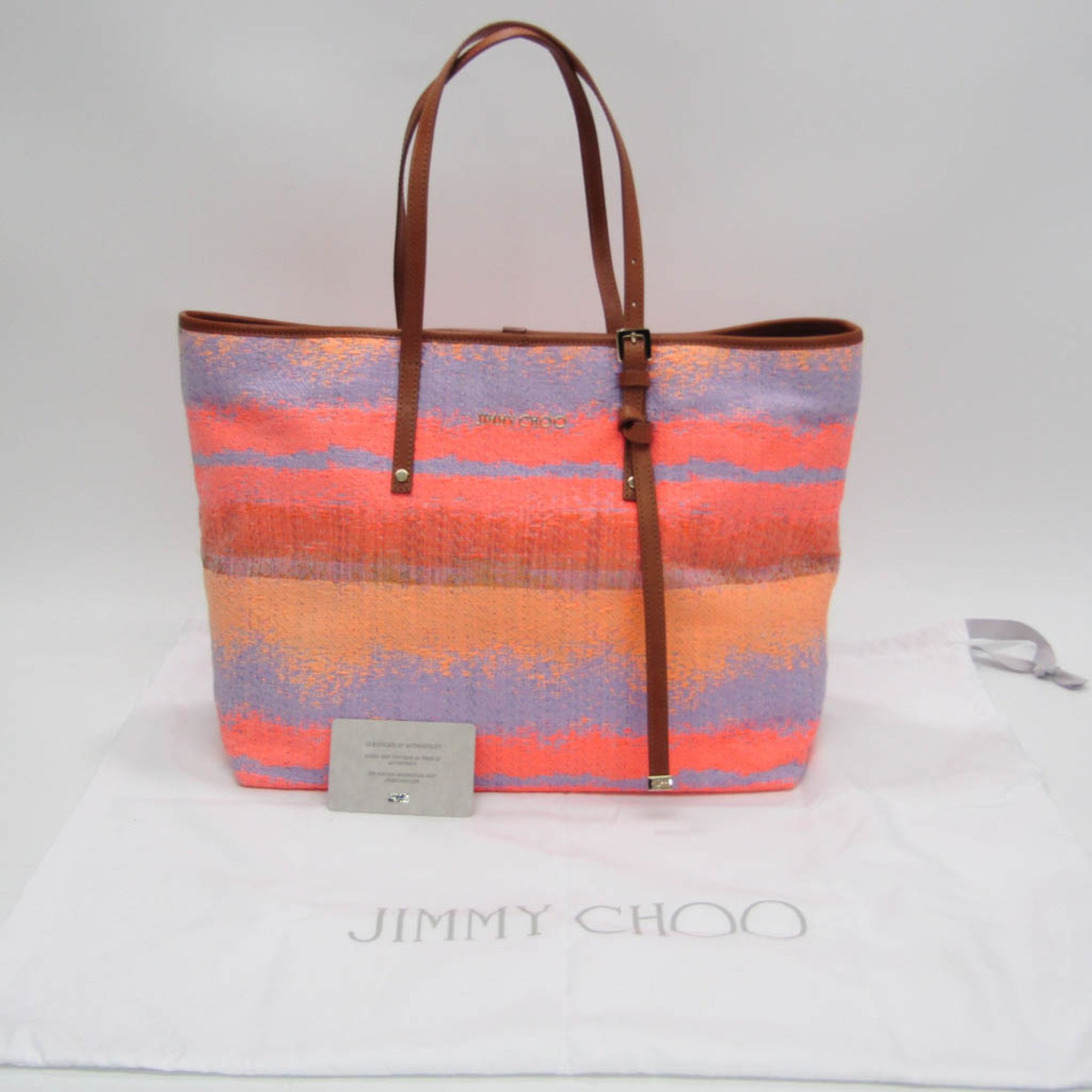 Jimmy Choo Women's Leather,Canvas Tote Bag Orange,Purple