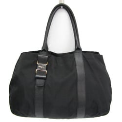 Salvatore Ferragamo GG-21D395 Women's Nylon,Leather Tote Bag Black