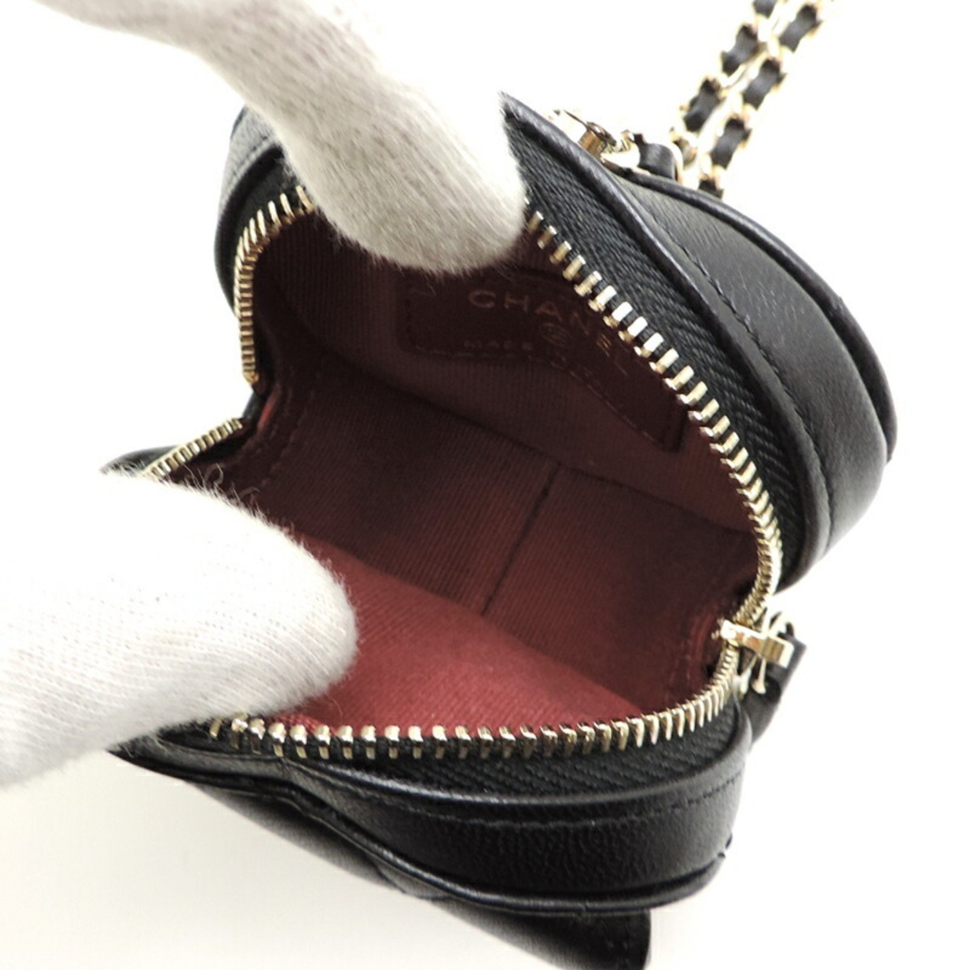Chanel Matelasse Coco Mark Heart Chain Shoulder Ladies Coin Case AP2783 Lambskin Black