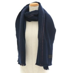 Hermes Cashmere Scarf Navy Leather Braided 100% 40×180
