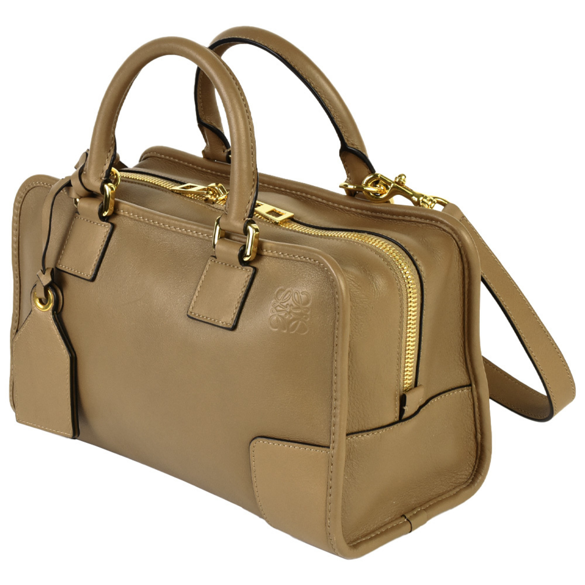 LOEWE Amazona 28 Anagram Handbag Boston Leather Beige