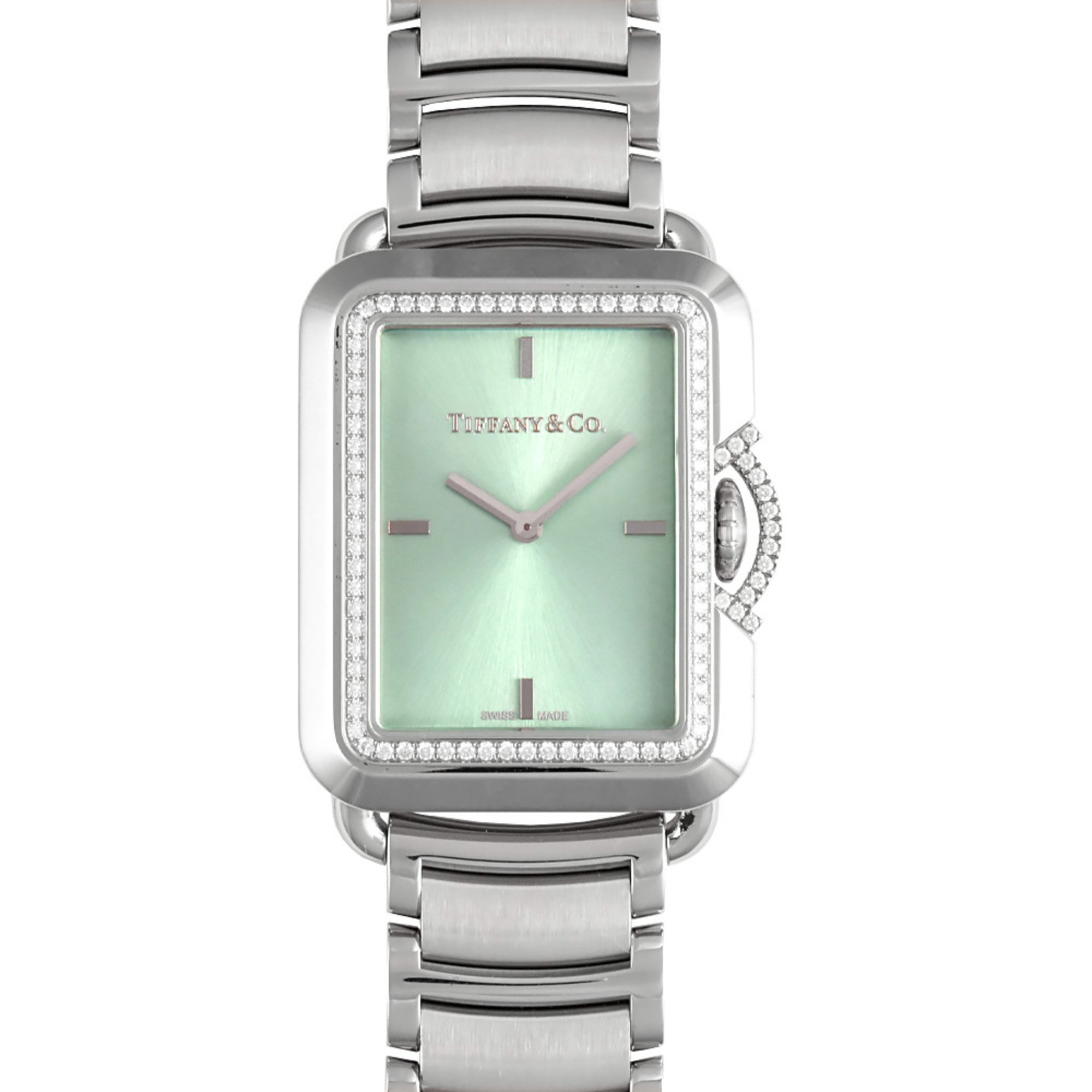 Tiffany Tiffany&Co T Smile Diamond Bezel Rectangle SS Women's Watch Quartz Blue Dial 68483077 500 Limited