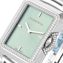 Tiffany Tiffany&Co T Smile Diamond Bezel Rectangle SS Women's Watch Quartz Blue Dial 68483077 500 Limited
