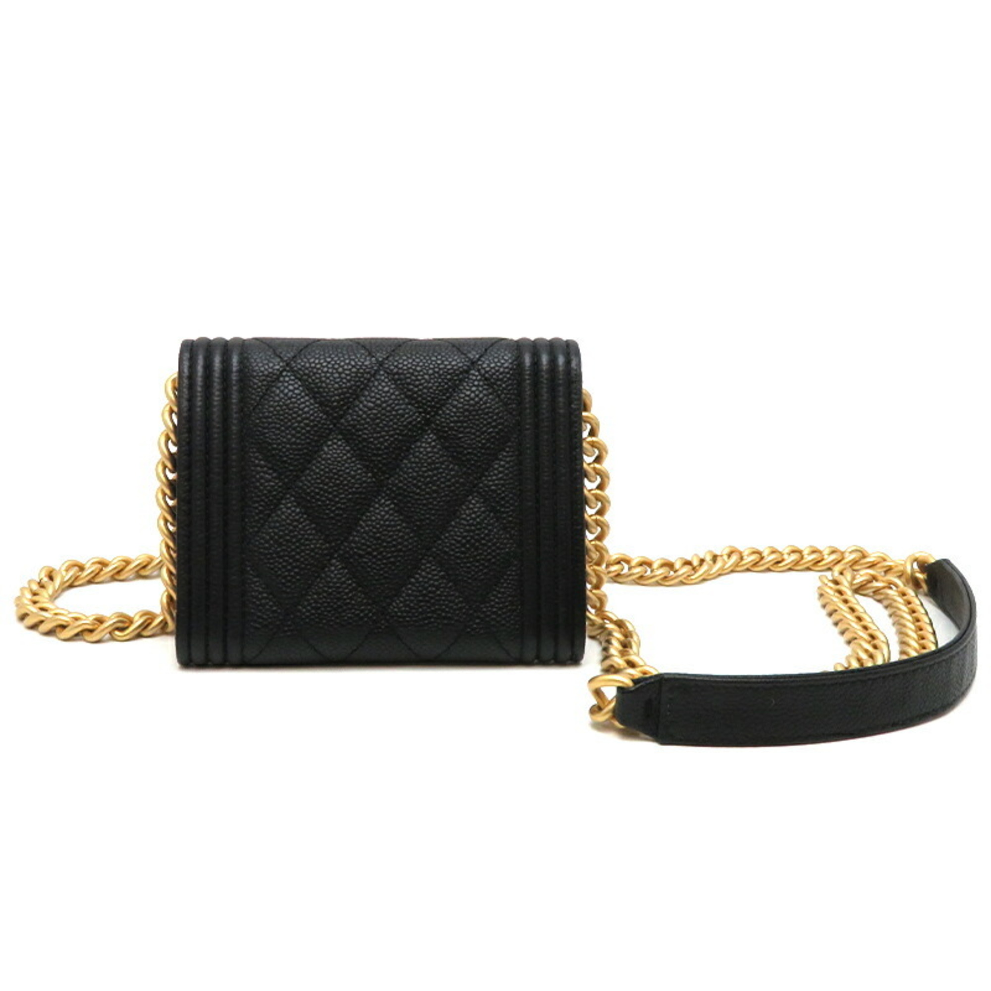 Chanel Boy Chain Women's AP2206 Caviar Skin Black x