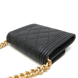 Chanel Boy Chain Women's AP2206 Caviar Skin Black x