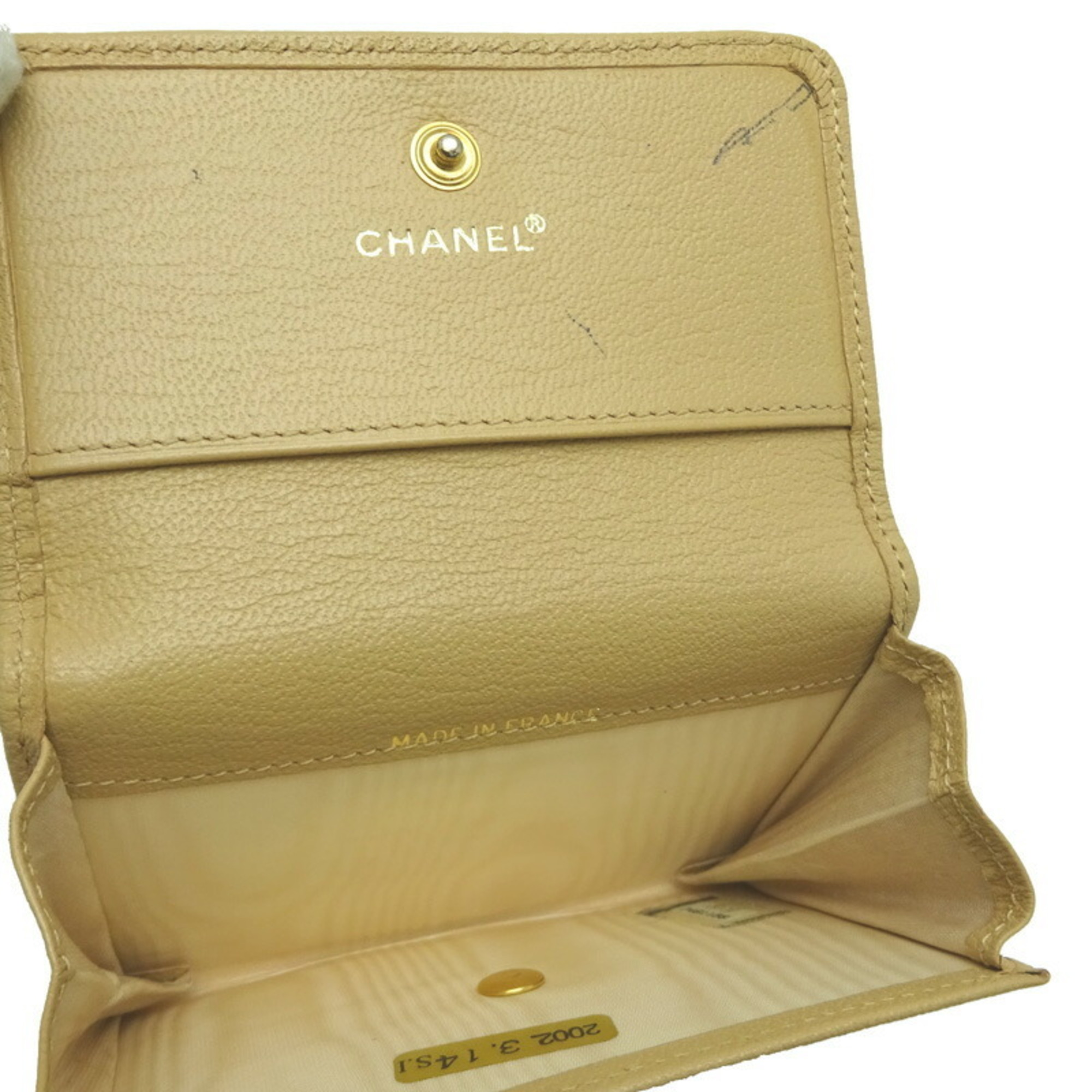 Chanel ladies card case leather beige