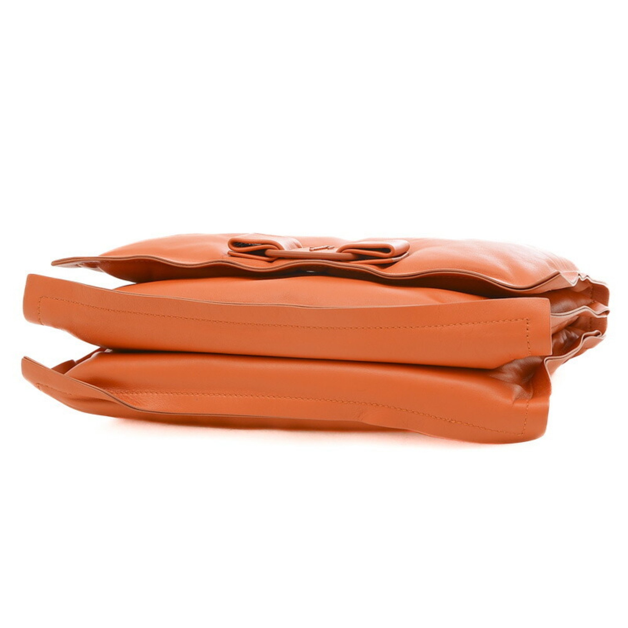 Salvatore Ferragamo Ferragamo Viva Bow Vara Ribbon Chain Shoulder Bag Leather Orange 211287