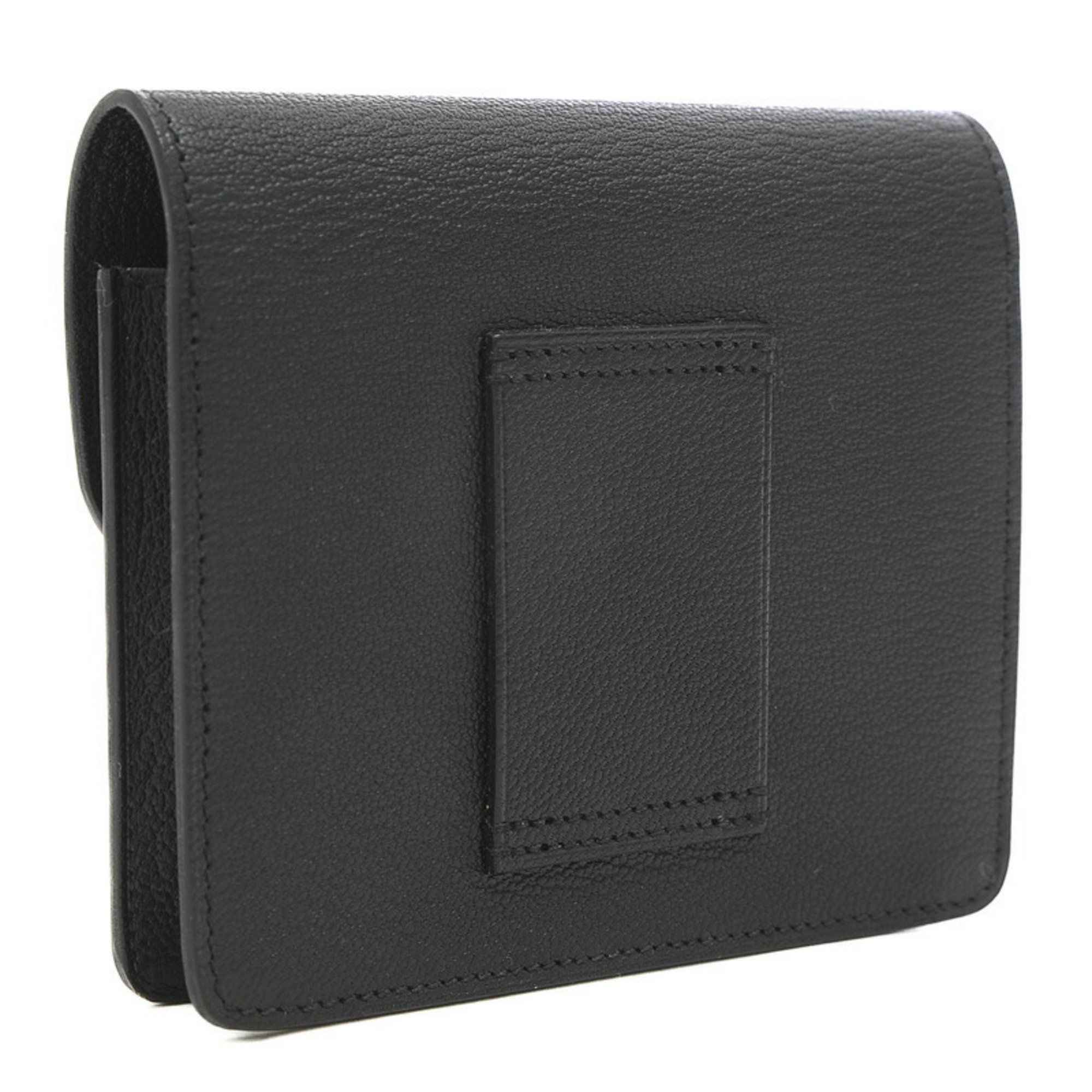 Hermes Louris Slim Wallet Chevre Black Silver Hardware B Engraved