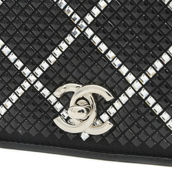 Chanel Matelasse Strass Mini Chain Shoulder Satin Black Silver Hardware