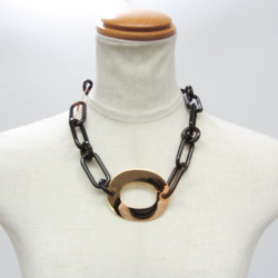 Hermes Buffalo Horn,Metal Women's Choker Necklace (Dark Brown,Gold)