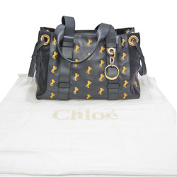 Chloé Hose Pattern CHC18W171A344D4 Women's Leather,Suede Tote Bag Dark Navy,Yellow