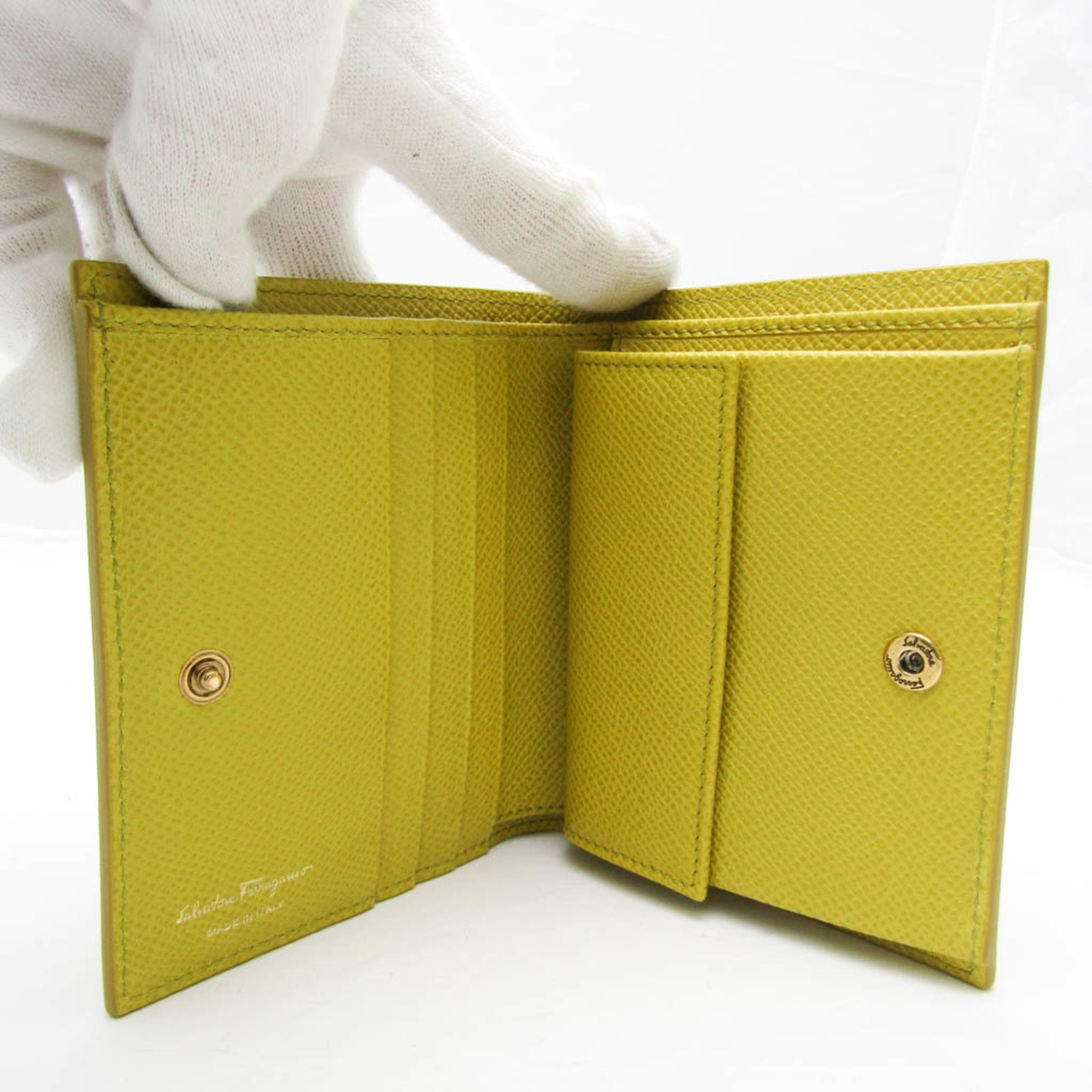 Salvatore Ferragamo Gancini IY-22 D780 Women's Leather Wallet (bi-fold) Dark Yellow