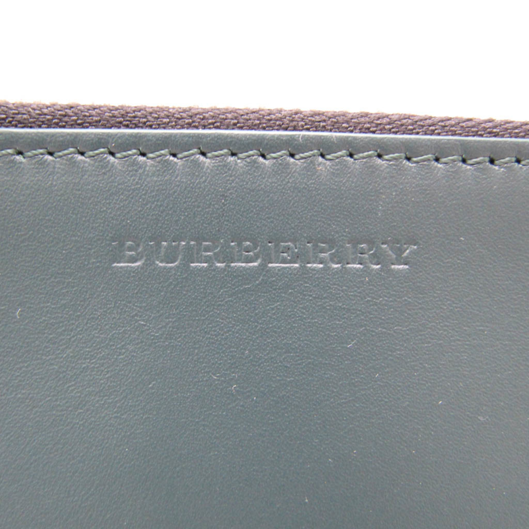 Burberry L-shaped Zipper Mini Men's Leather Clutch Bag Dark Green