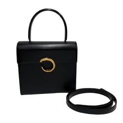 CARTIER Panther Line Calf Leather Genuine 2way Handbag Shoulder Bag Black 17422