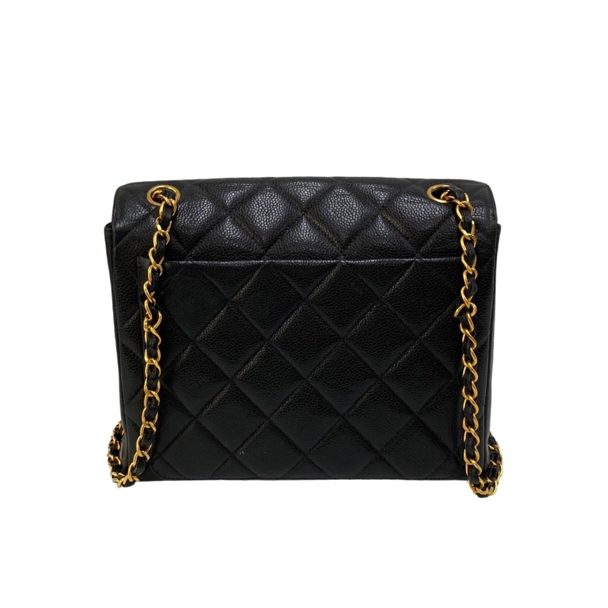 CHANEL Chanel Matelasse Cocomark Matte Caviar Skin Chain Shoulder Bag Black 12309