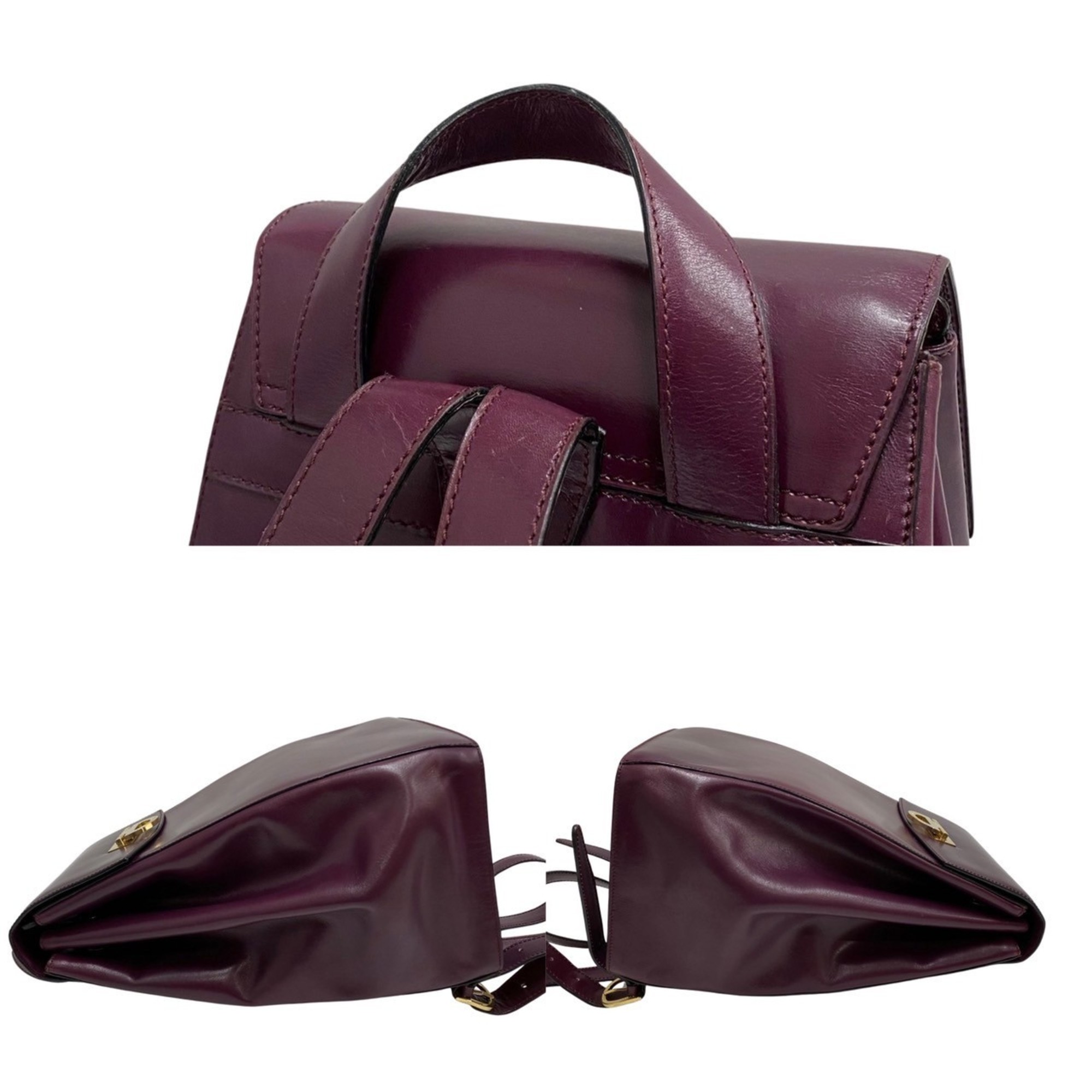 CELINE Vintage Logo Metal Fittings Calf Leather Genuine Rucksack Backpack Body Bag Purple 25744