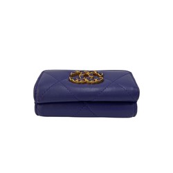 CHANEL 19 Matelasse Lambskin Leather Genuine Trifold Wallet Purple 88685