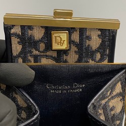 Christian Dior Logo Hardware Trotter Leather Genuine Canvas Clasp Mini Wallet Coin Case Navy 35084