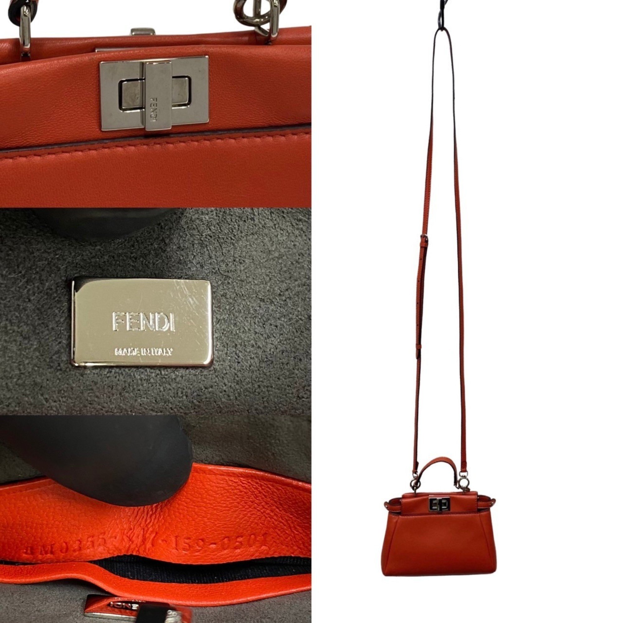 FENDI Micro Peekaboo Leather 2way Mini Shoulder Bag Handbag Red 20614