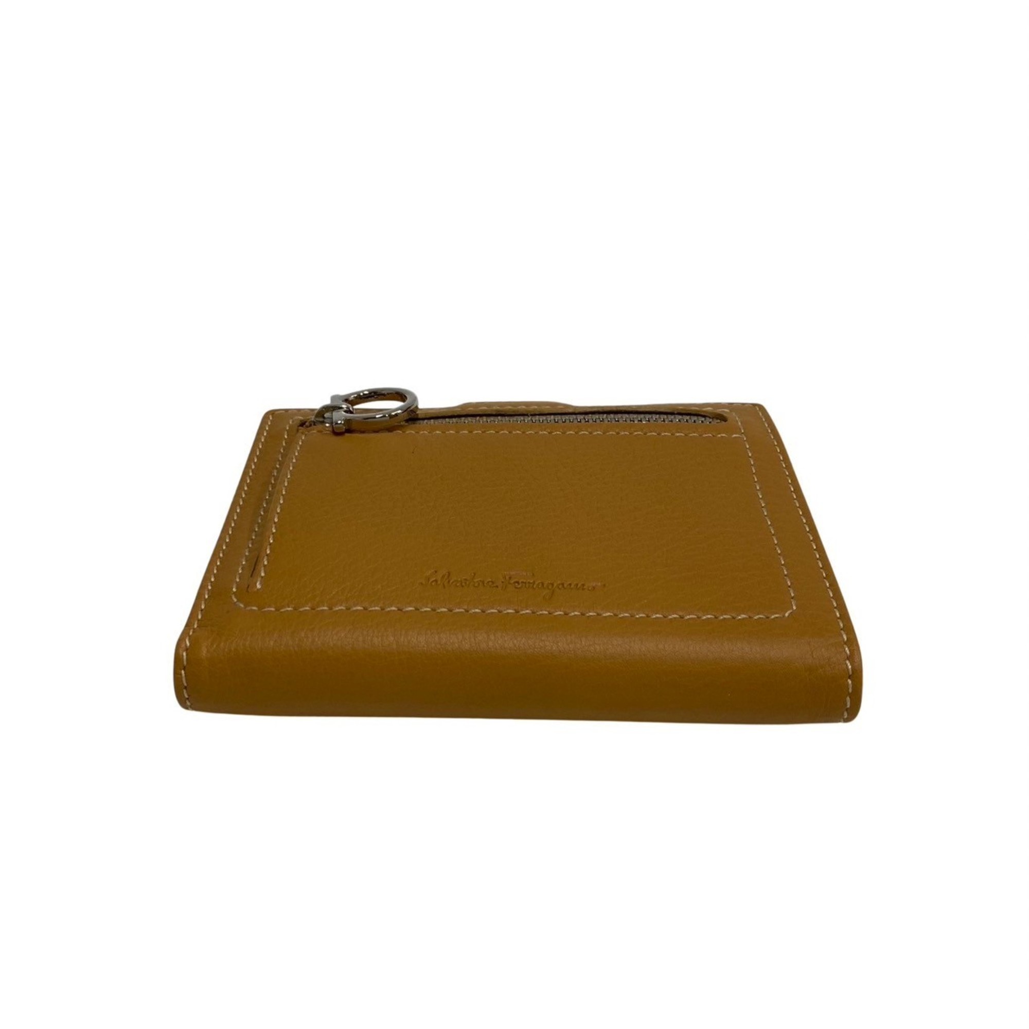 Salvatore Ferragamo Gancini Hardware Leather Bifold Wallet Mini Beige 11170