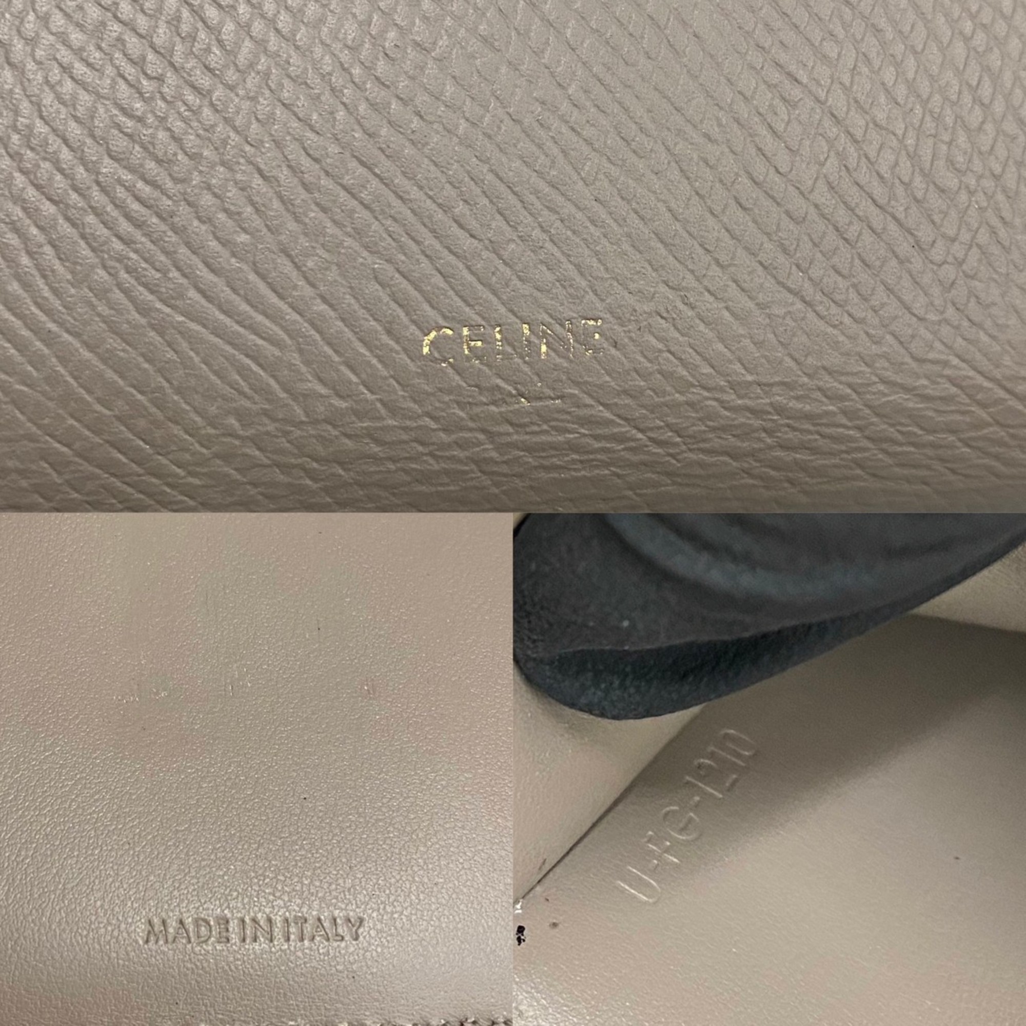 CELINE Logo Leather Genuine Bifold Wallet Mini Coin Purse Case Card Gray 24259