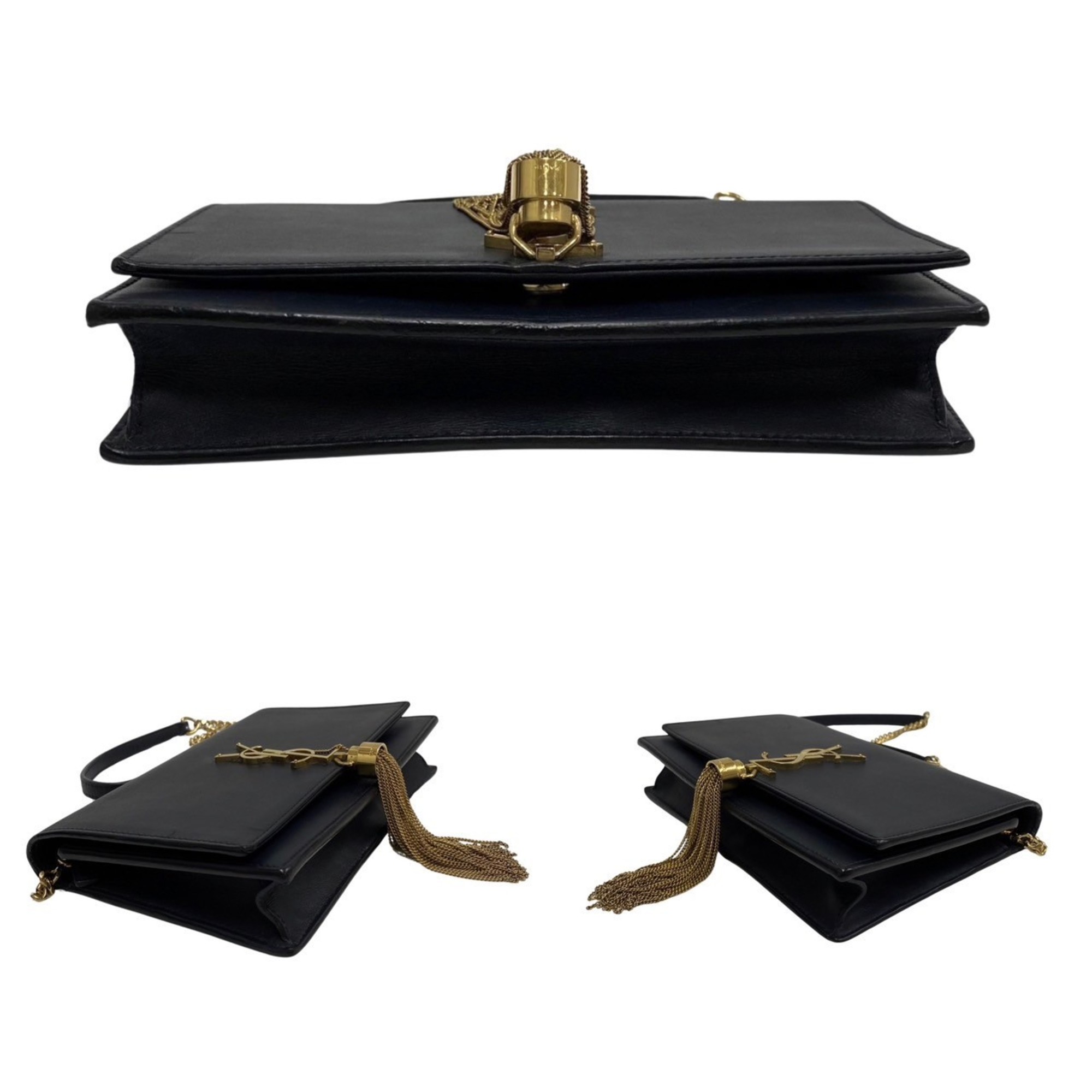 Yves Saint Laurent SAINT LAURENT PARIS YSL Logo Classic Kate Monogram Leather Shoulder Bag Navy 32416