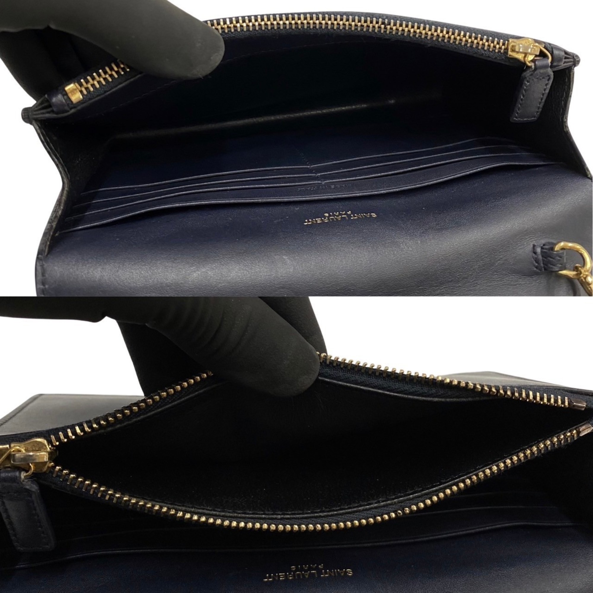 Yves Saint Laurent SAINT LAURENT PARIS YSL Logo Classic Kate Monogram Leather Shoulder Bag Navy 32416