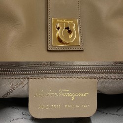 Salvatore Ferragamo Gancini Hardware Leather Genuine Semi Shoulder Bag Tote Beige 23656