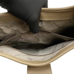 Salvatore Ferragamo Gancini Hardware Leather Genuine Semi Shoulder Bag Tote Beige 23656