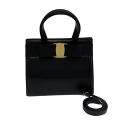 Salvatore Ferragamo Vara Ribbon Metal Fittings 2way Handbag Shoulder Bag Black 89277