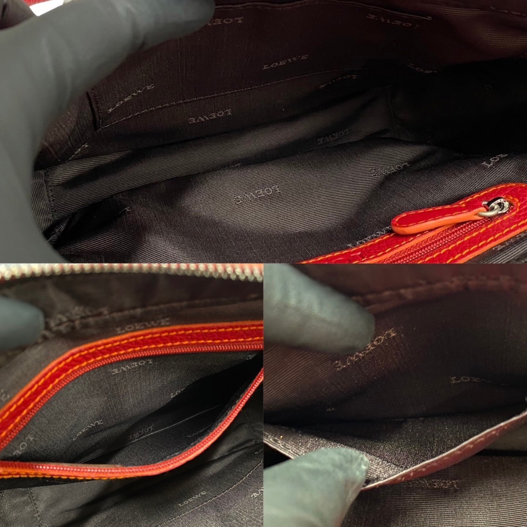 LOEWE Senda Logo Engraved Leather Genuine Handbag Mini Tote Bag Boston Red 49704