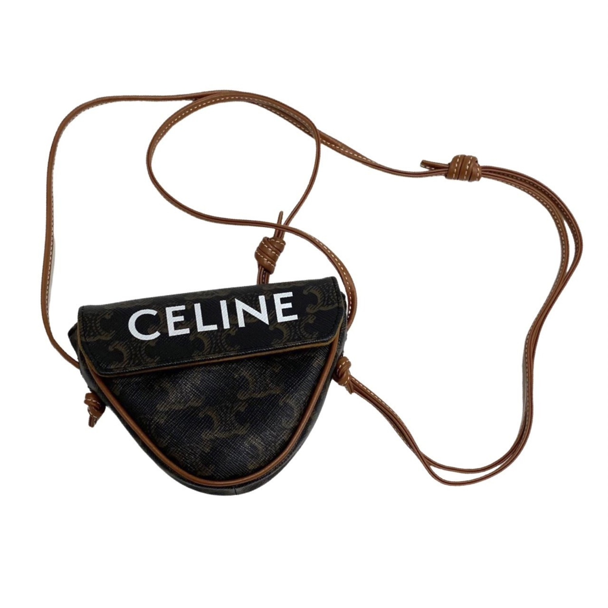 CELINE Triangle Bag Triomphe Canvas Pattern Logo Leather Mini