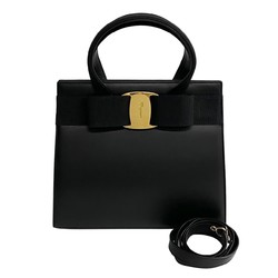 Salvatore Ferragamo Vara Ribbon Hardware Leather 2way Handbag Shoulder Bag Black 74050