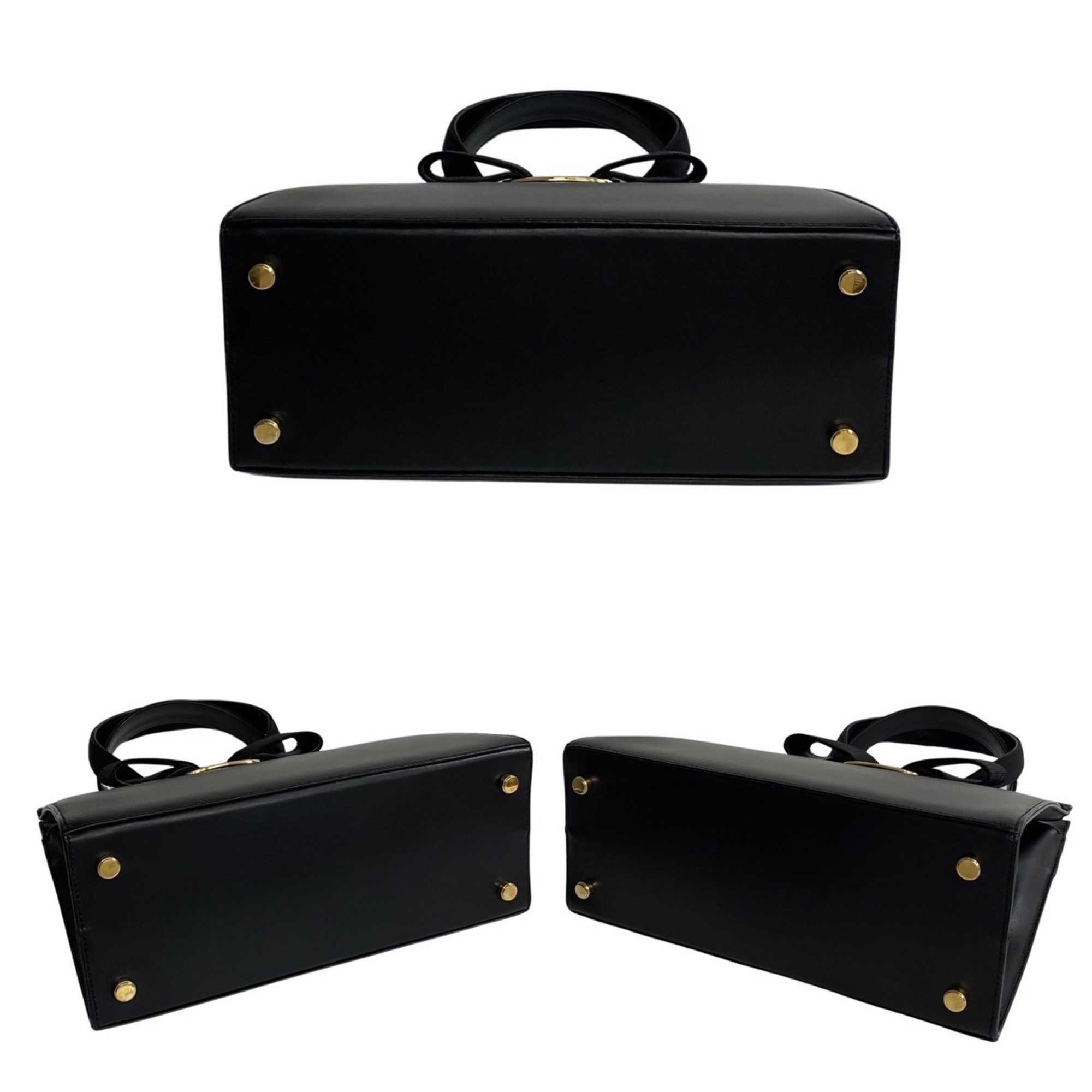 Salvatore Ferragamo Vara Ribbon Hardware Leather 2way Handbag Shoulder Bag Black 74050