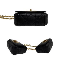 Christian Dior Caro Micro Cannage CD Logo Leather Genuine Chain Mini Shoulder Bag Black 32438