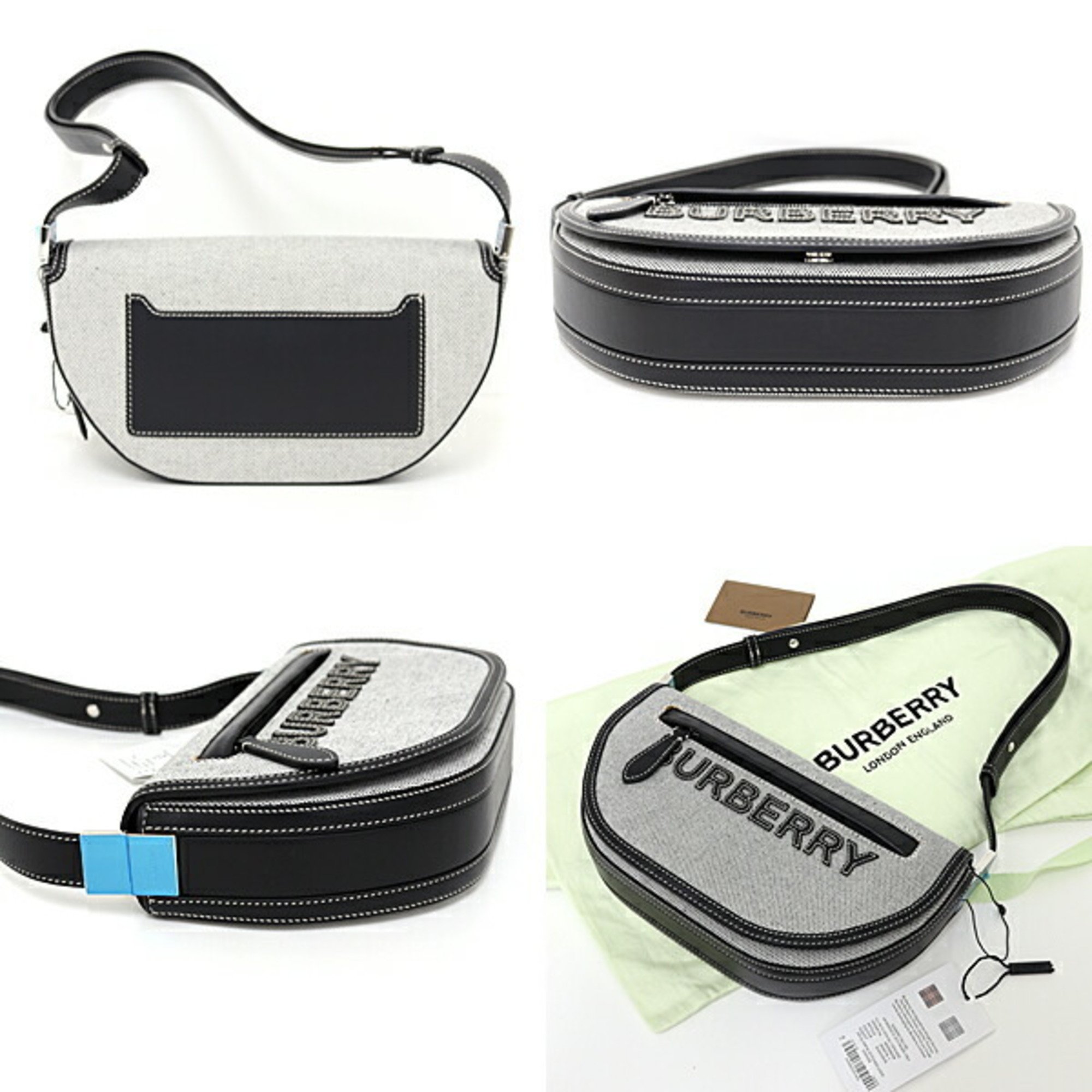 BURBERRY Olympia Shoulder Bag Cotton Leather 8039779 Black White