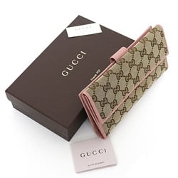 GUCCI Bifold Long Wallet W GG Canvas Leather 231841 Beige Pink