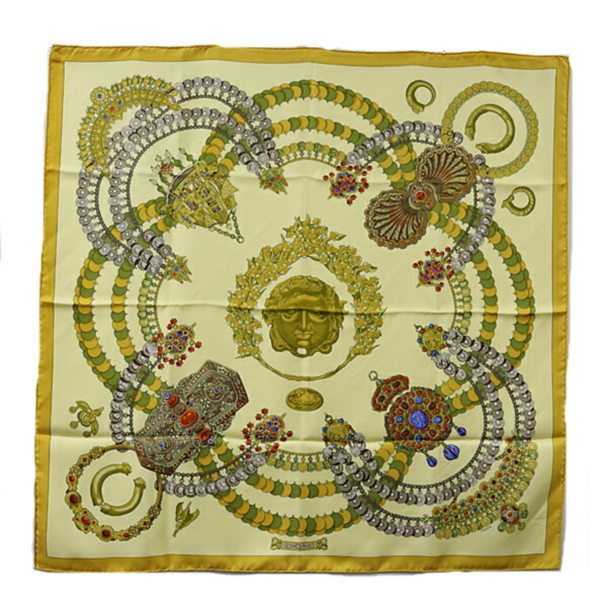 HERMES KARE90 Scarf Muffler KOSMIMA Space 100% Silk Yellow Multicolor