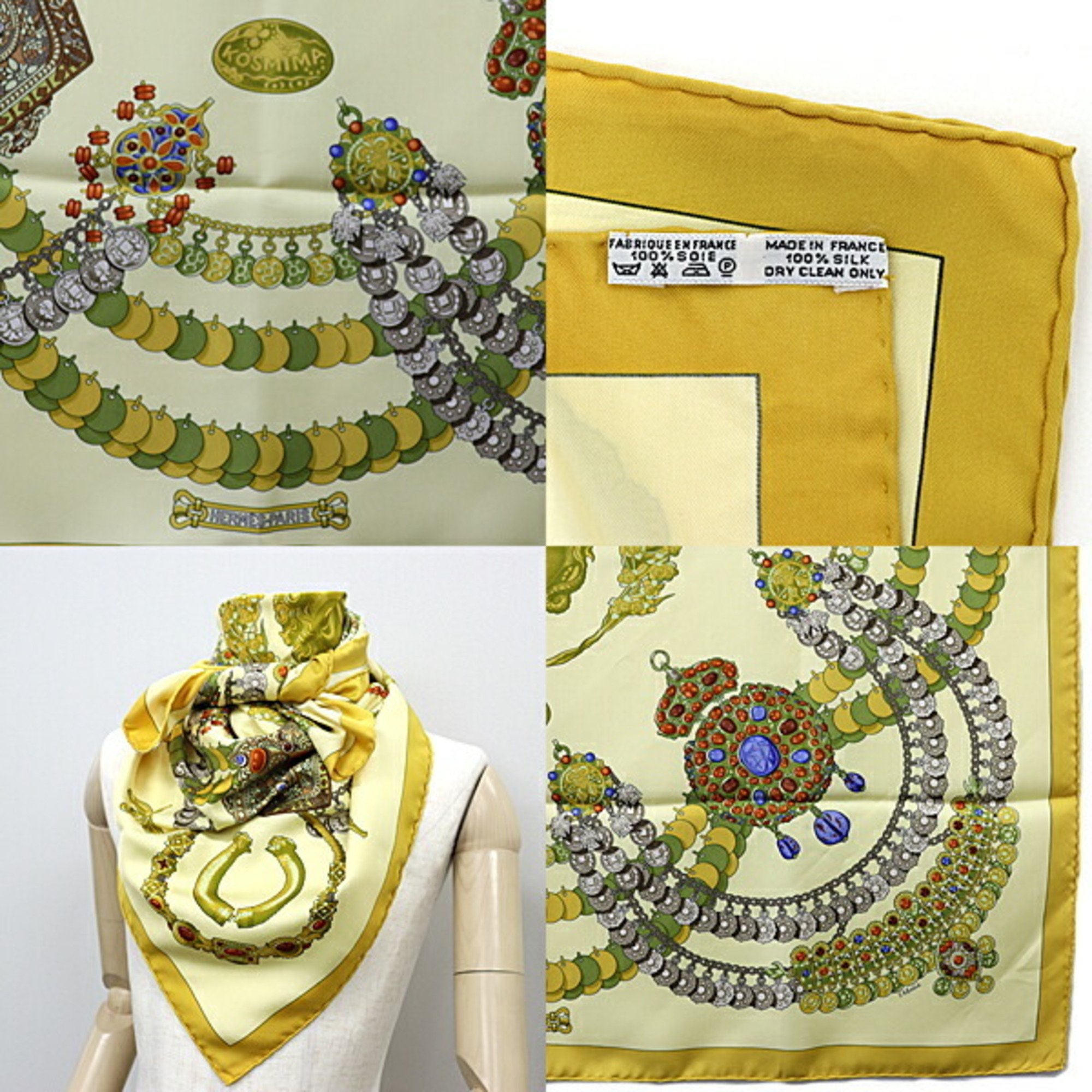 HERMES KARE90 Scarf Muffler KOSMIMA Space 100% Silk Yellow Multicolor