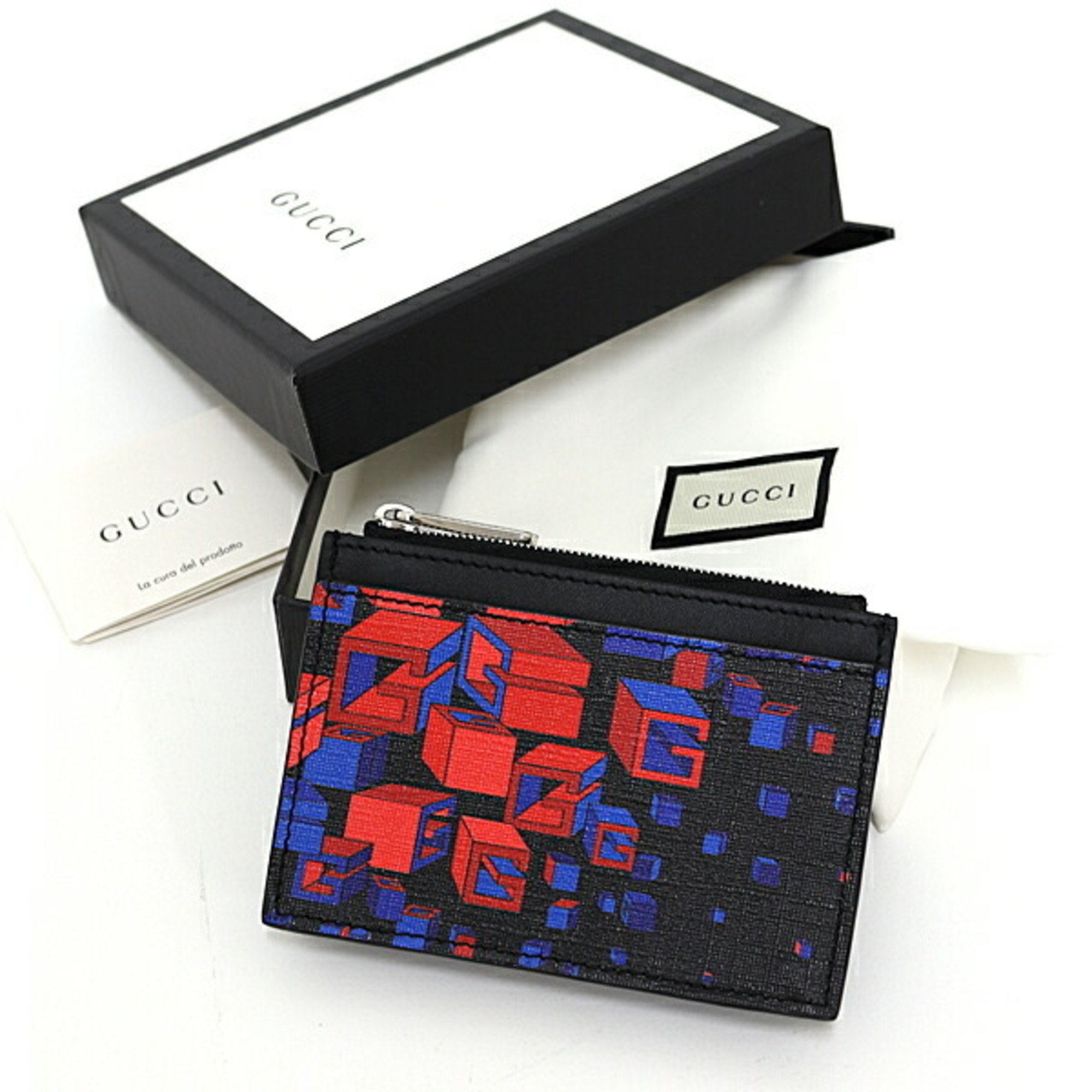 GUCCI Square G Space Coin Case Card Leather 628471 Black Red Blue