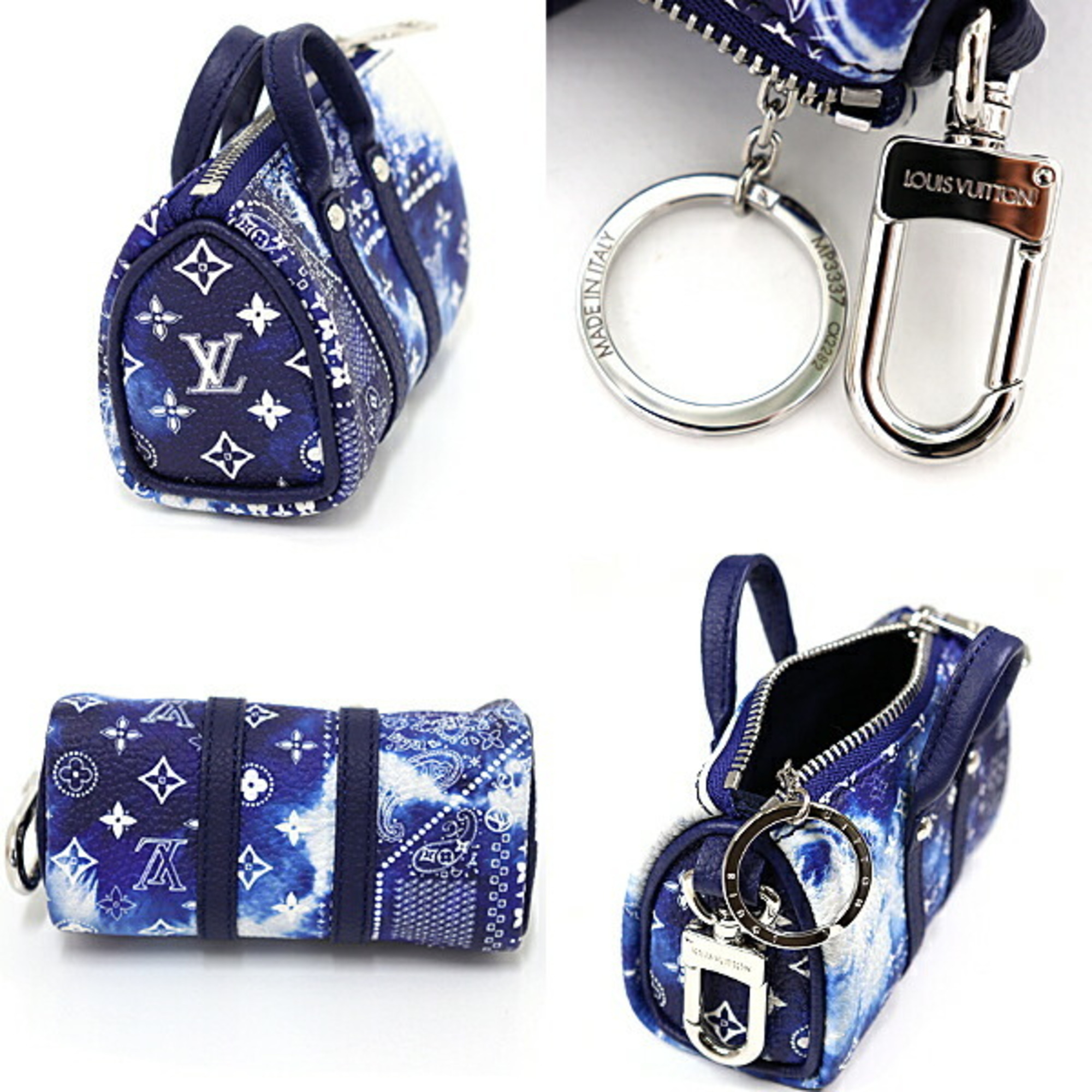 LOUIS VUITTON Porte Cle Pouch Monogram Bandana Keychain Charm MP3337 Blue