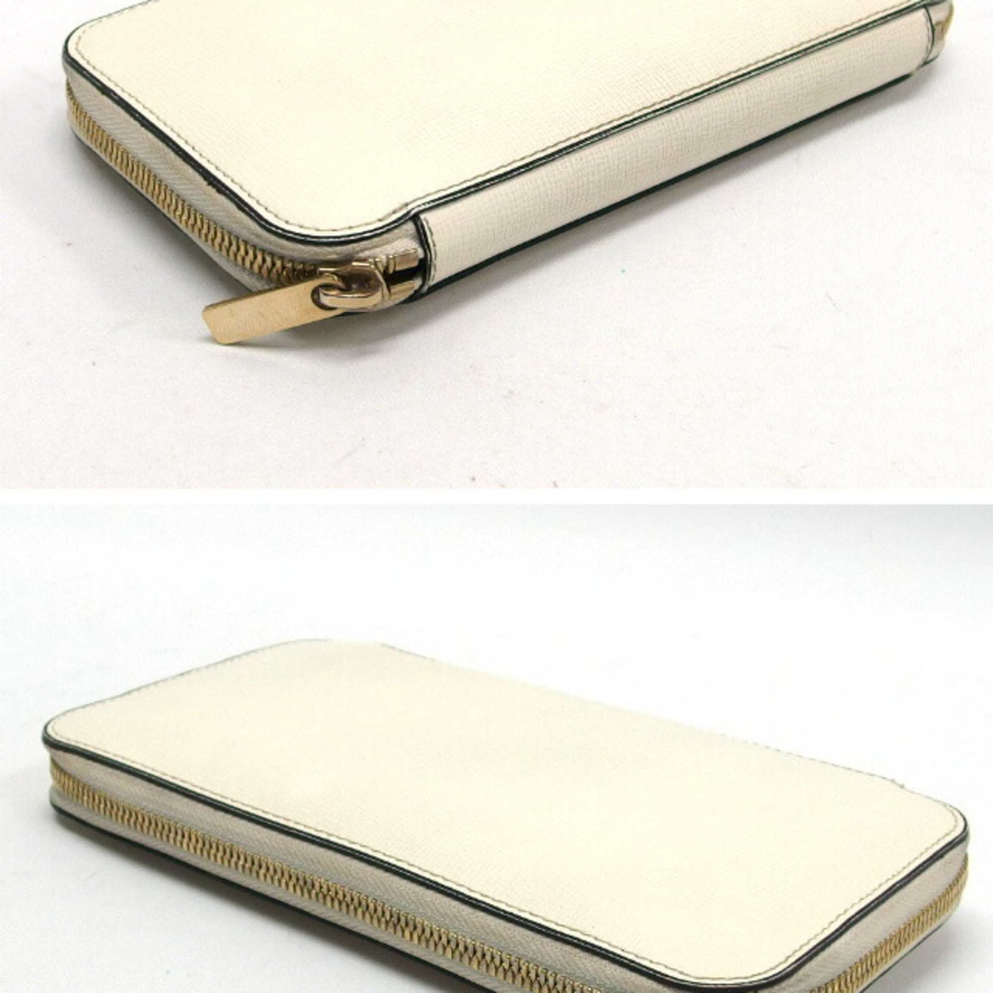 Valextra Round Long Wallet Grain Leather Off White